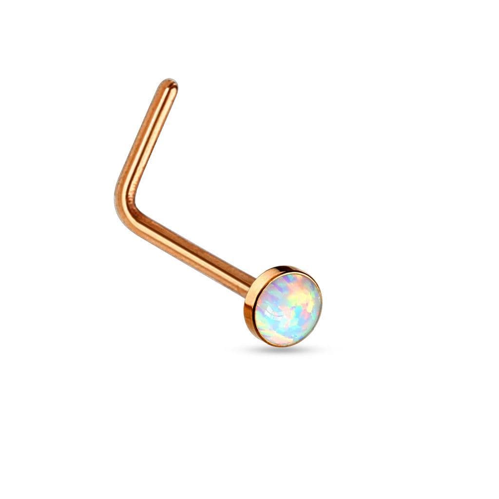 Zlacený zahnutý piercing do nosu - opál - N0015