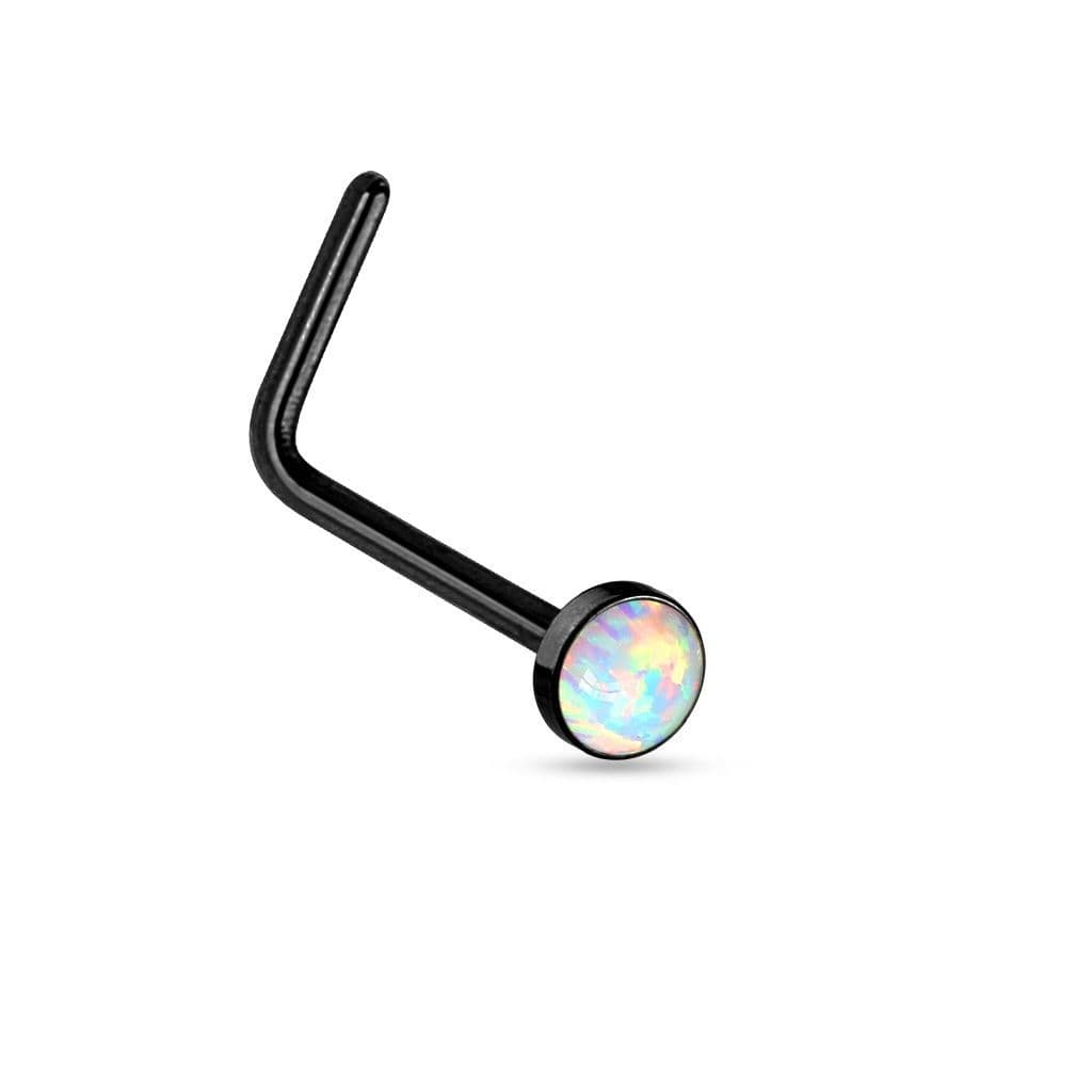 Černý zahnutý piercing do nosu - opál - N0014