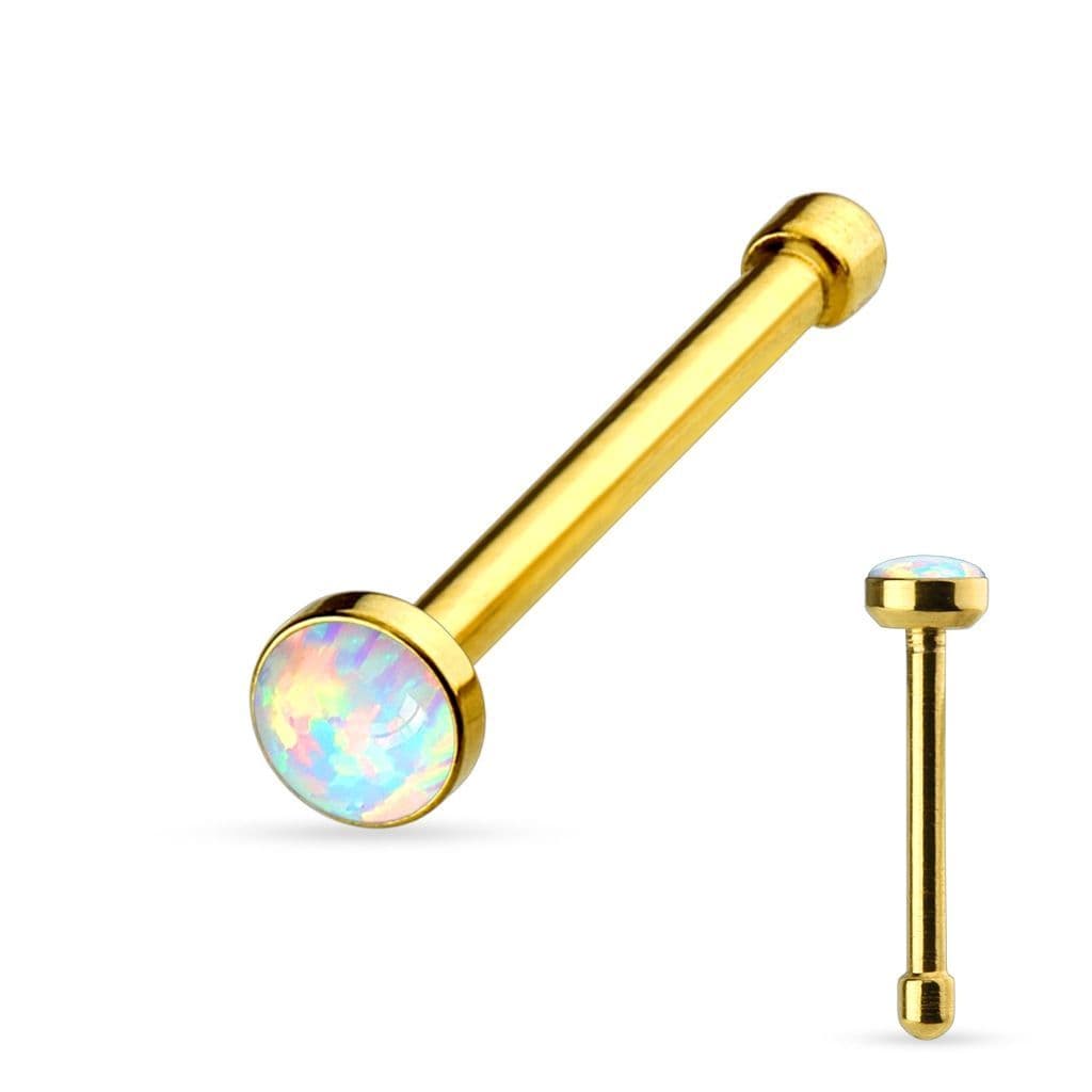Zlacený piercing do nosu - opál - N0010