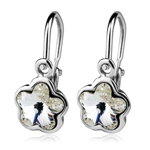 S4U Dětské stříbrné náušnice - kytička, Crystals from SWAROVSKI, barva: Crystal - CS1040-C