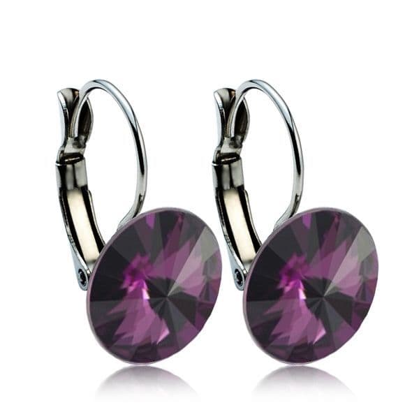Ocelové náušnice s krystaly Swarovski 12 mm, AMETHYST - NBS12-AM