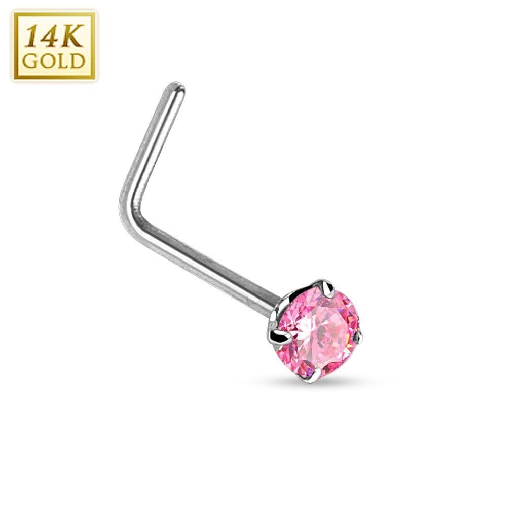 Zlatý piercing do nosu růžový zirkon, Au 585/1000 - ZL01027P-WG