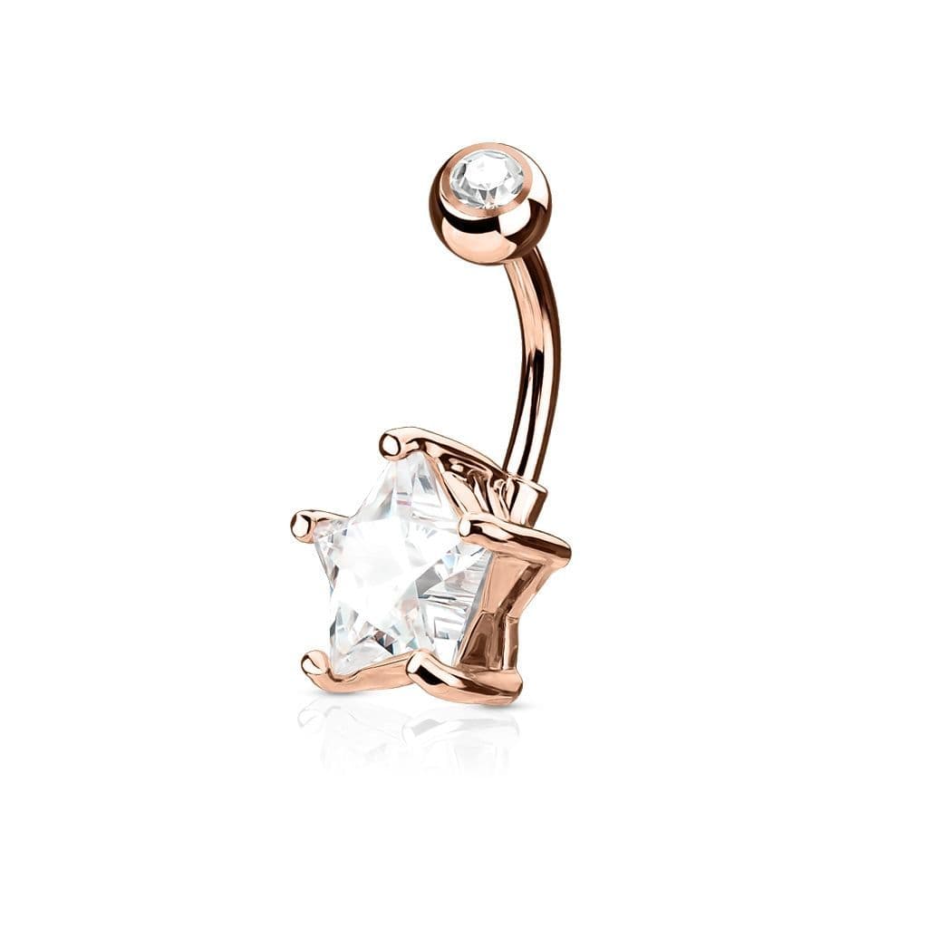 Zlacený piercing do pupíku hvězda, čirý kámen 10 mm - WP01049-RDC