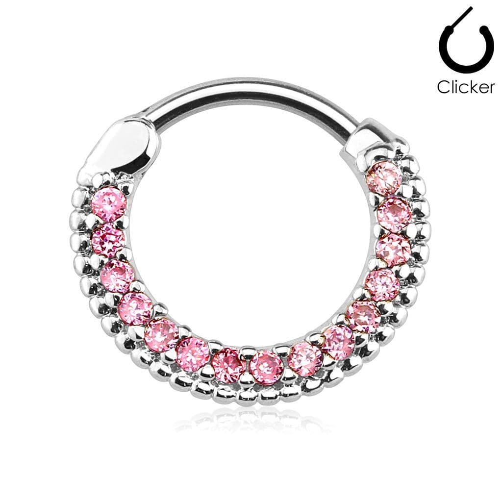 Piercing do nosu - septum, růžové kamínky - NS0031-P