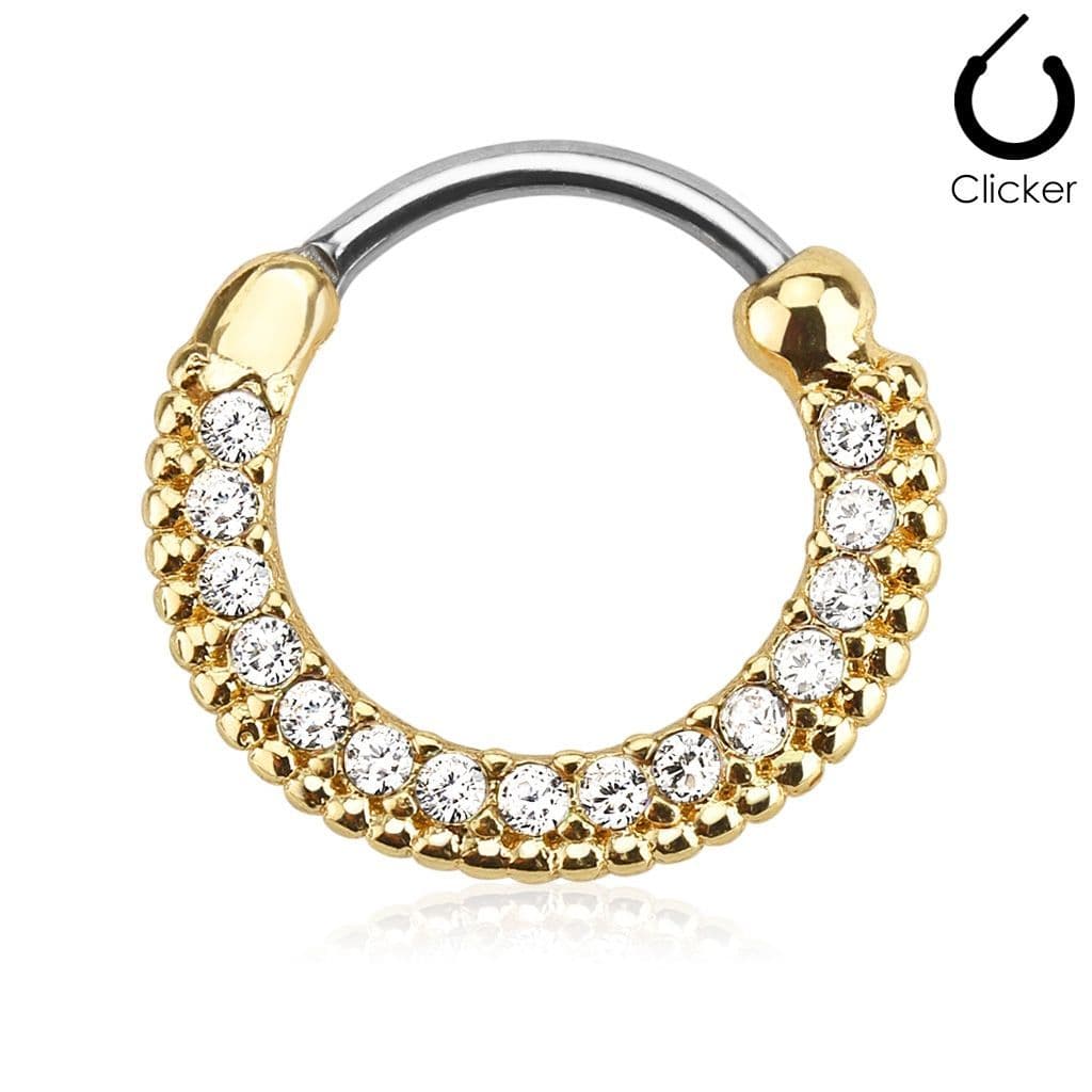 Zlacený piercing do nosu - septum, čiré kamínky - NS0032-C