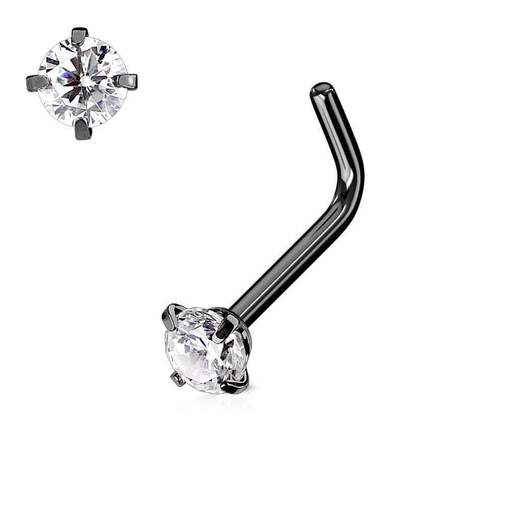 Černý piercing do nosu, čirý kamínek 3 mm - N0066-KC