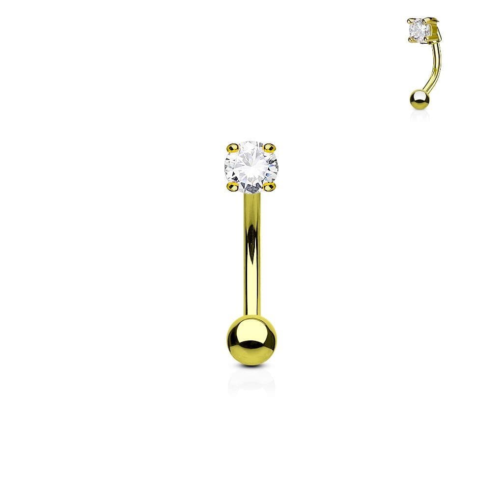 Zlacený piercing do obočí - zirkon, čirá barva