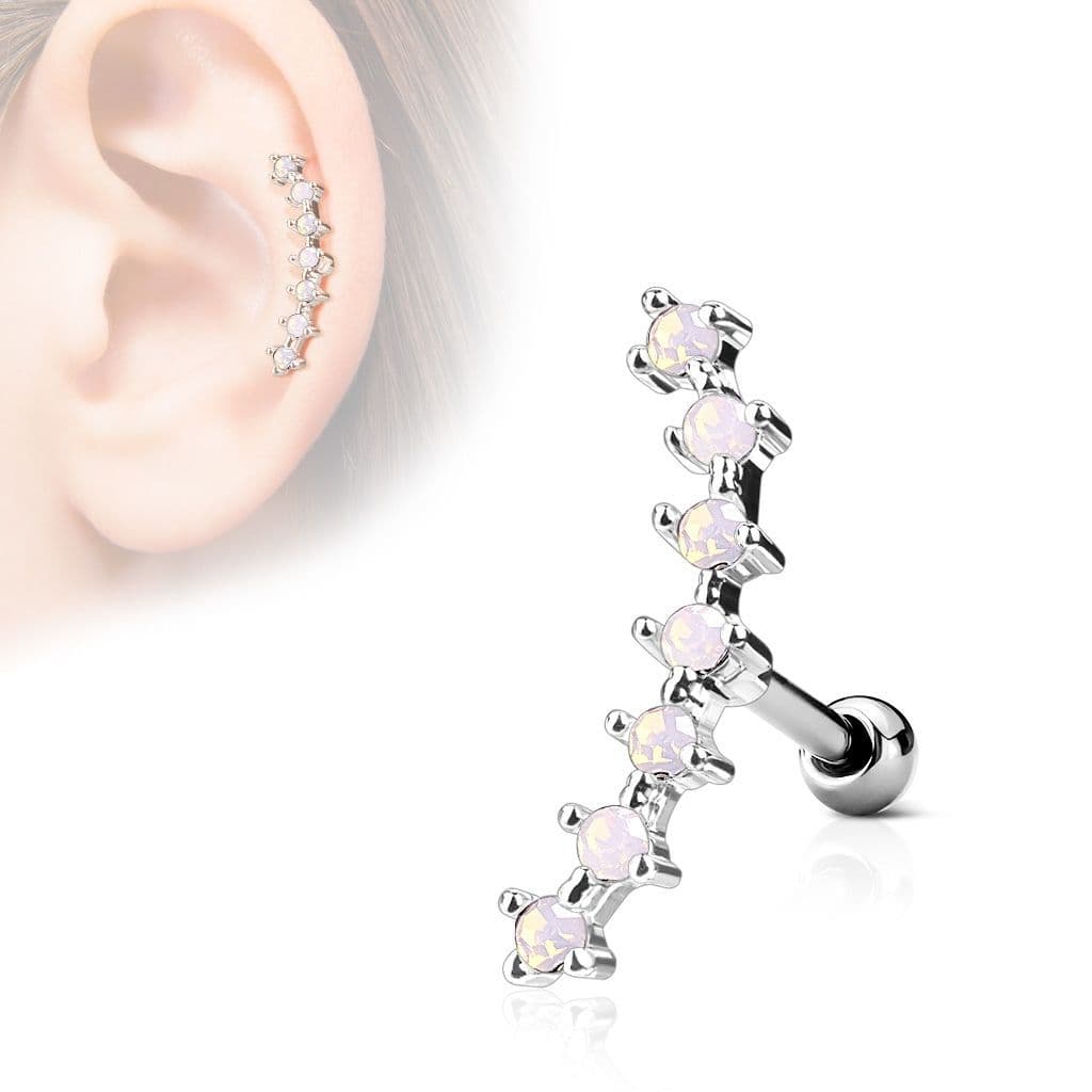 Cartilage piercing do ucha - opálově růžové kamínky - CP1031-OP