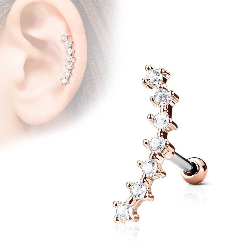 Zlacený cartilage piercing do ucha - čiré kamínky - CP1031-RDC