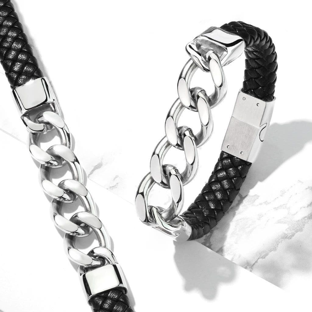 Kožený náramek s řetězem, délka 21,5 cm - náhled 4