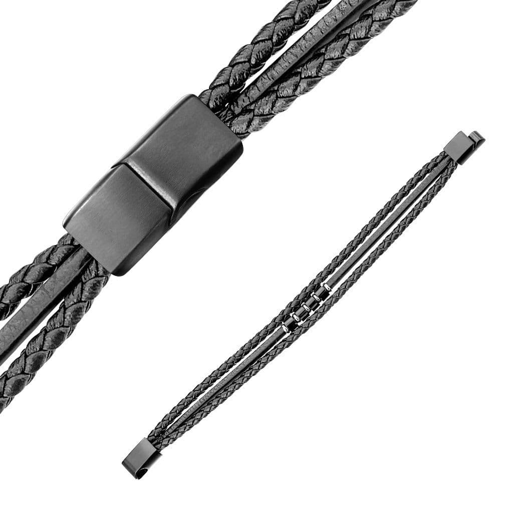 Kožený náramek s černou komponenty, délka 19 cm - NR1225-19 - náhled 2