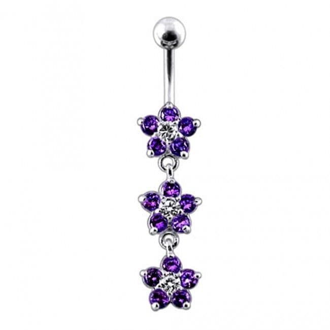 S4U Stříbrný piercing do pupíku - kytičky (fialová) - BP01177-A - náhled 1