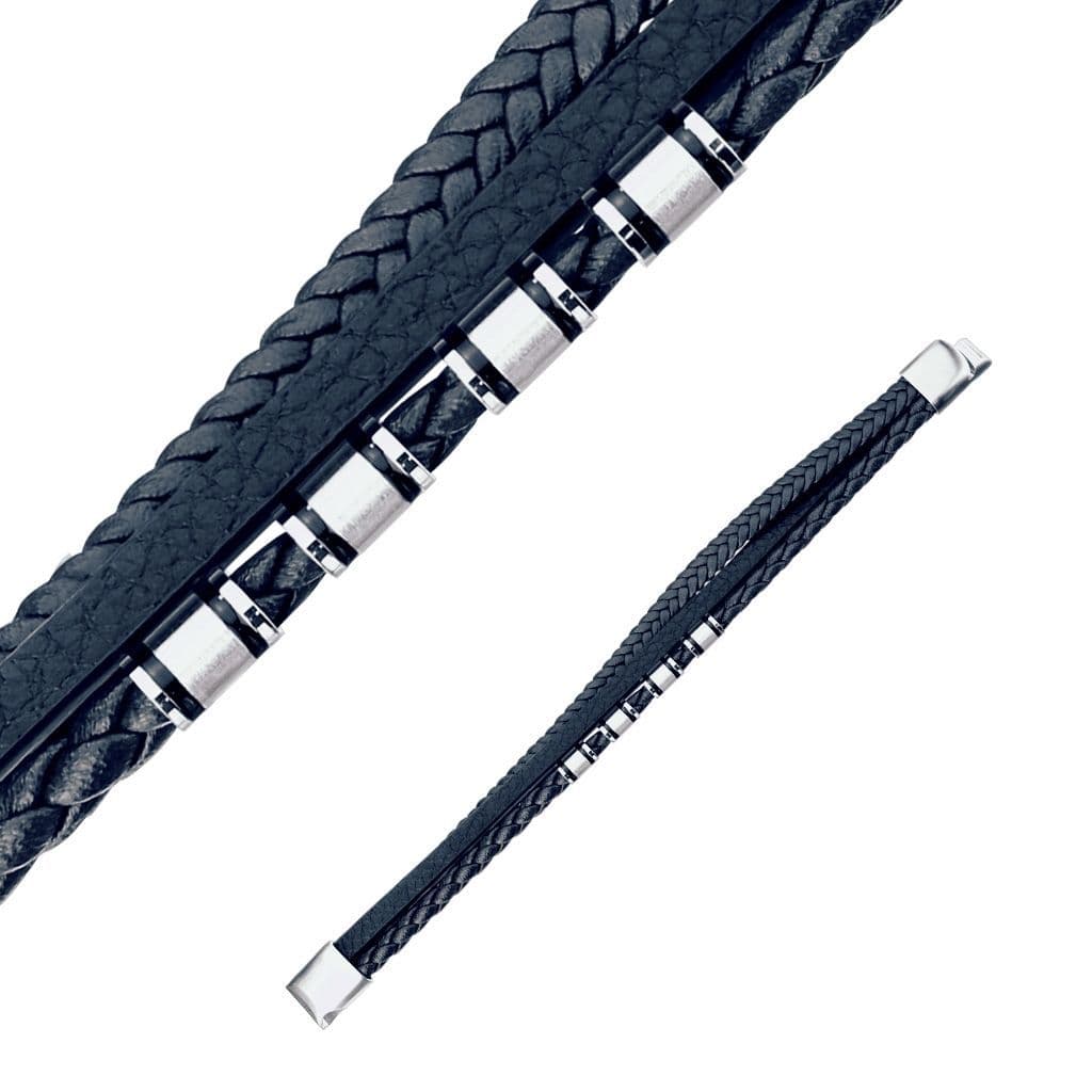 Modrý kožený náramek s ocelovými komponenty, délka 21,5 cm - NR1226-21 - náhled 2