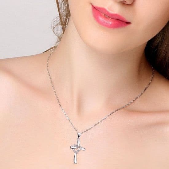 S4U Stříbrný řetízek s přívěskem křížek se srdíčkem - AL1009 - náhled 3