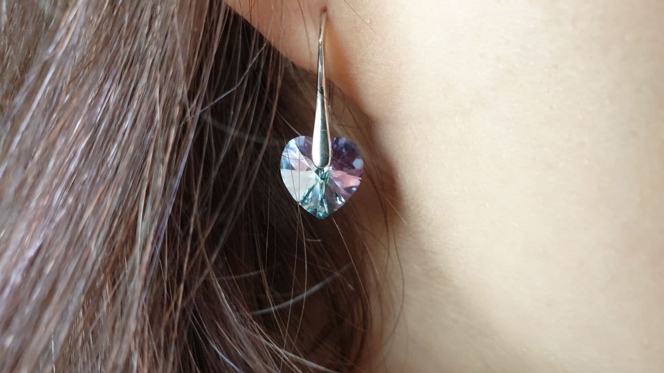 Stříbrné náušnice srdíčka s krystaly Crystals from Swarovski, Vitrail Light - náhled 2