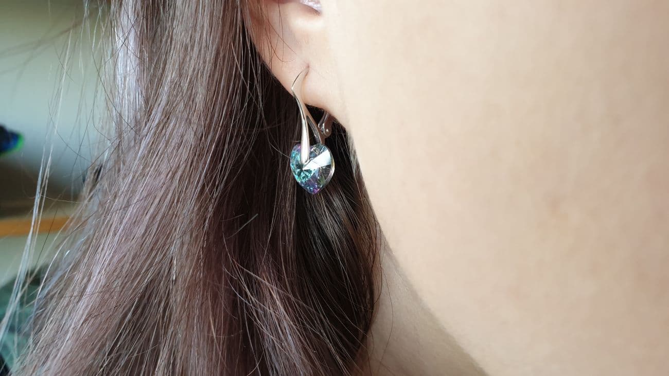 Stříbrné náušnice srdíčka s krystaly Crystals from Swarovski, Vitrail Light - náhled 3
