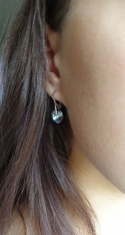 Stříbrné náušnice srdíčka s krystaly Crystals from Swarovski, Vitrail Light - náhled 4