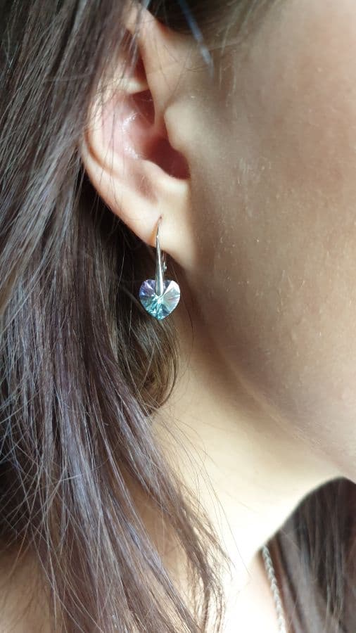 Stříbrné náušnice srdíčka s krystaly Crystals from Swarovski, Vitrail Light - náhled 5