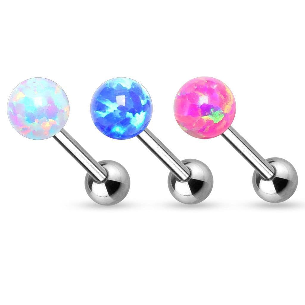 Piercing do jazyka opál (bílá, 1,6 x 16 mm) - náhled 2