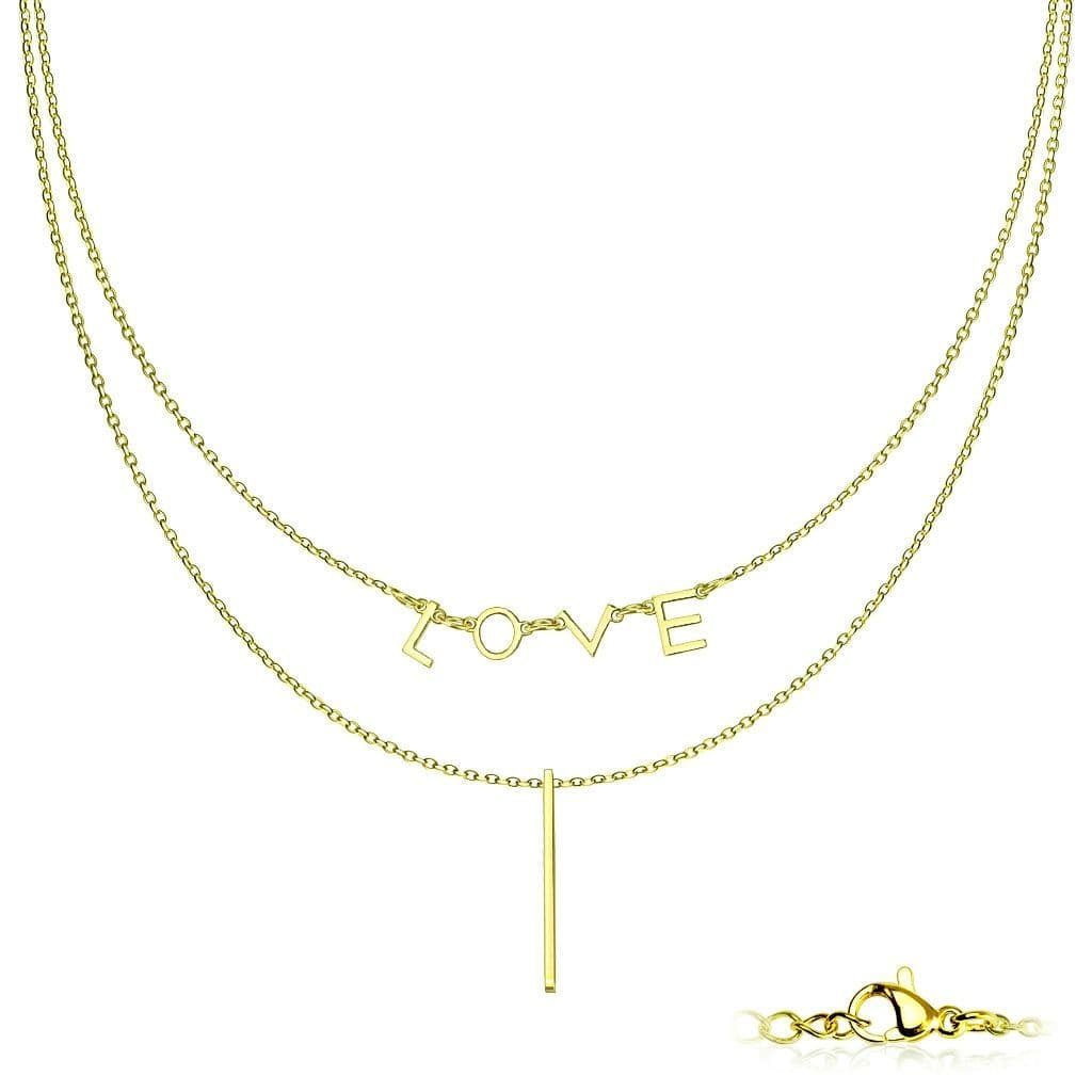 S4U Dvojitý ocelový náhrdelník LOVE zlacený - OPD0218-GD