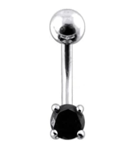 Stříbrný piercing do pupíku, zirkon (černá, 1,30 g, 1,6 x 10 mm) - náhled 1