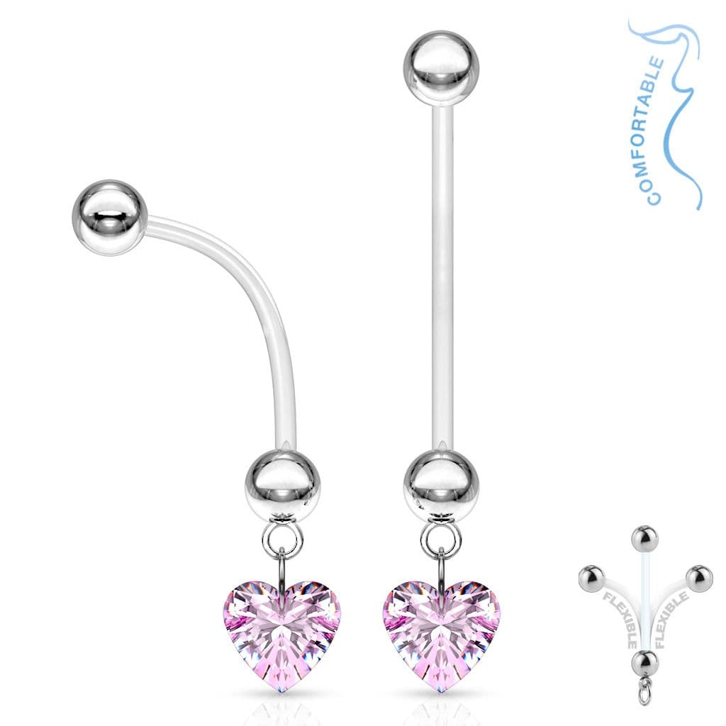 Těhotenský piercing do pupíku - srdíčko (růžová, 1,6 x 25 mm) - náhled 1