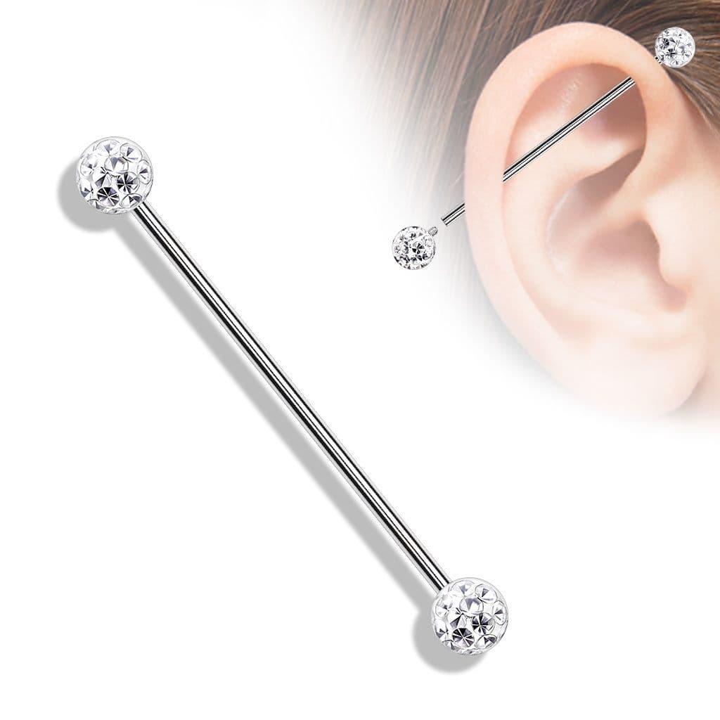 Industrial piercing s kamínky, barva: čirá - ID01035-C