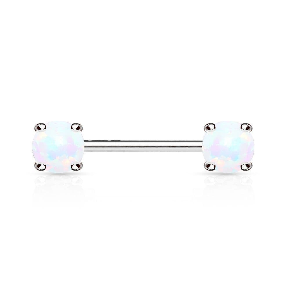Piercing do bradavky, bílé opály - BR01023-WH