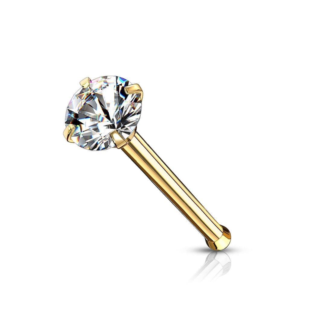 Zlacený piercing do nosu - čirý zirkon (2 mm) - náhled 4