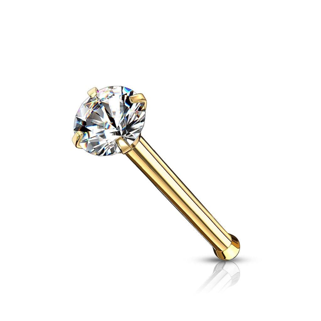 Zlacený piercing do nosu - čirý zirkon (2 mm) - náhled 5