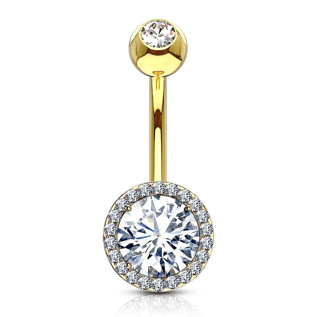 Zlacený piercing do pupíku s čirými zirkony - náhled 1