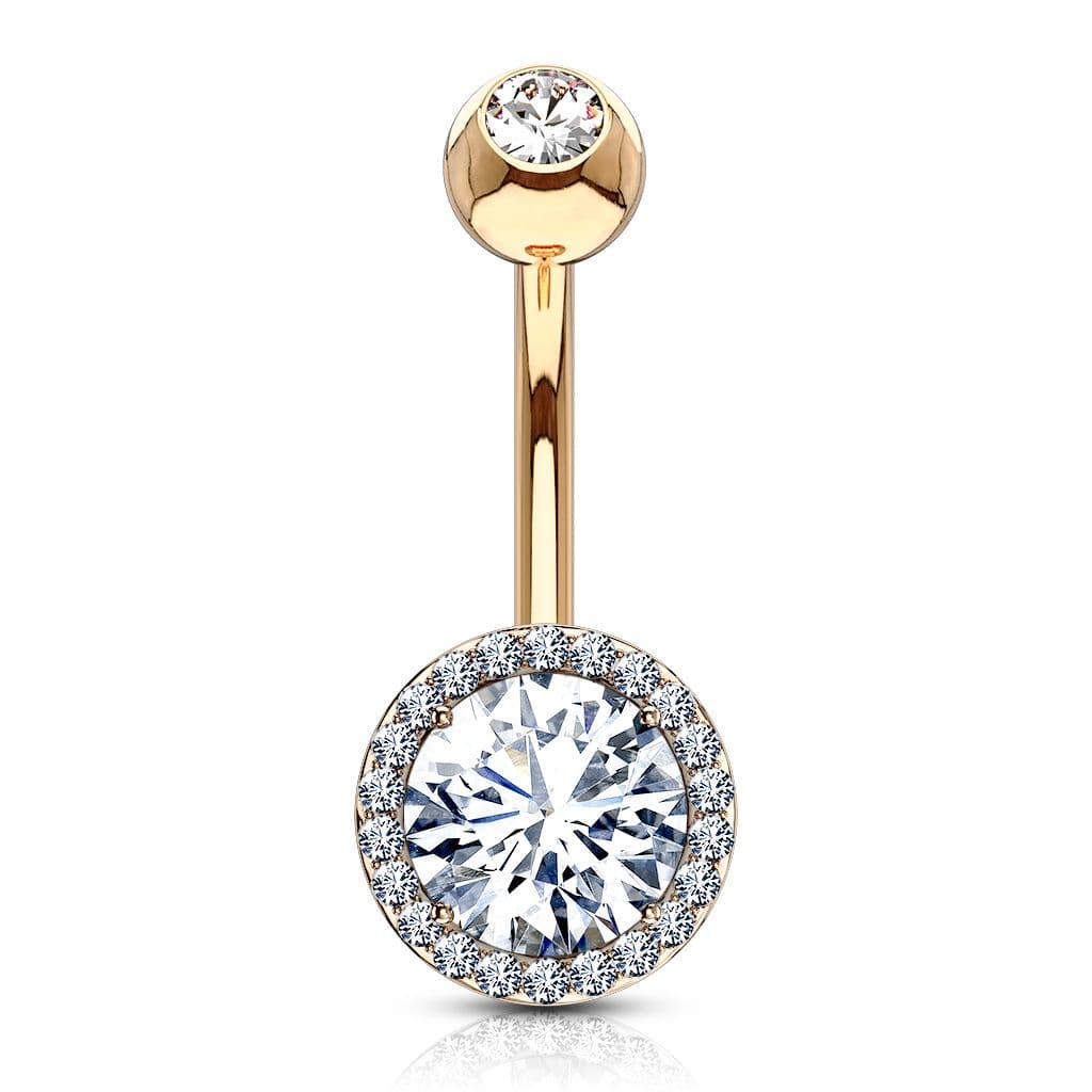Zlacený piercing do pupíku s čirými zirkony - náhled 1