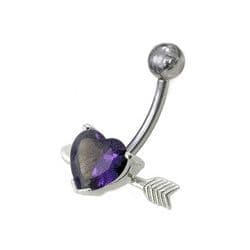 S4U Stříbrný piercing do pupíku - srdíčko probodnuté (fialová) - BP01020-A - náhled 1