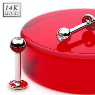 S4U Labreta s kuličkou a kamínkem, Au 585/1000 (0,33 g, 1,2 x 10 mm) - ZL01104-1210-WG