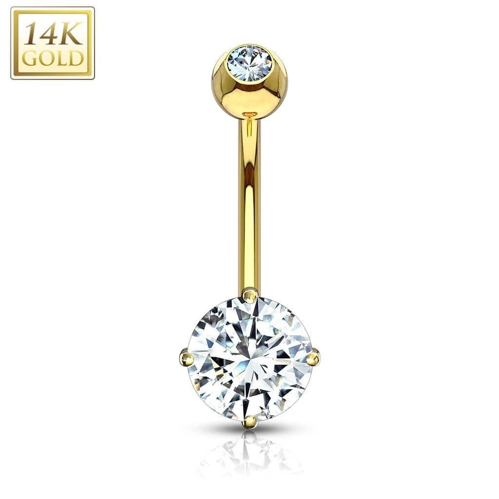 Zlatý piercing do pupíku - čiré zirkony, Au 585/1000 - ZL01082C-YG