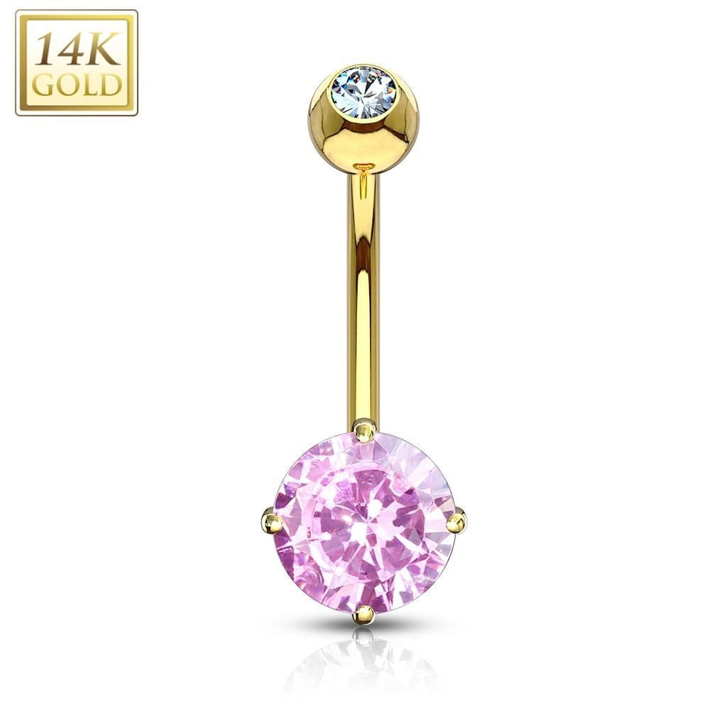Zlatý piercing do pupíku - růžové zirkony, Au 585/1000 - ZL01082P-YG