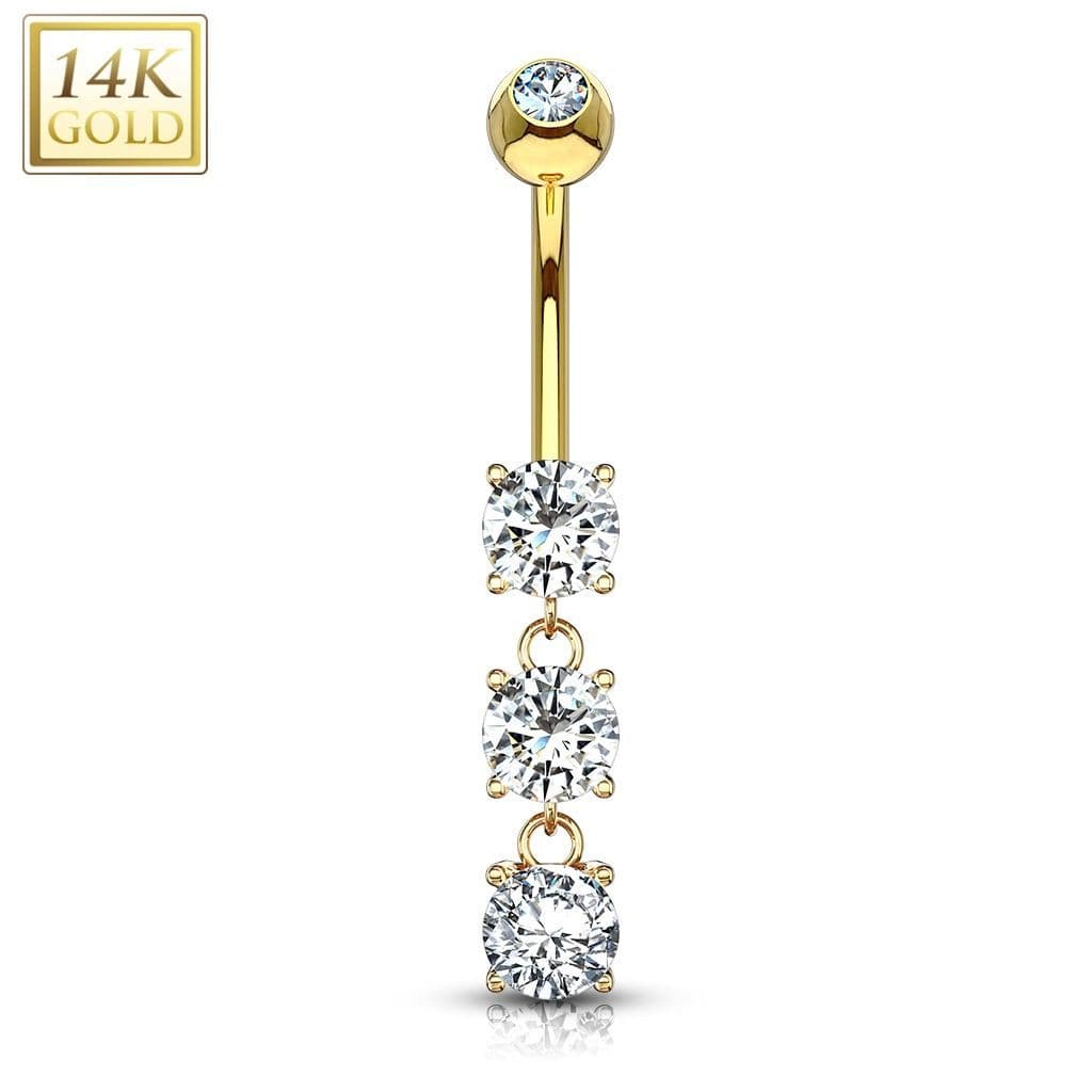 Zlatý piercing do pupíku, čiré zirkony, Au 585/1000 - ZL01069C-YG