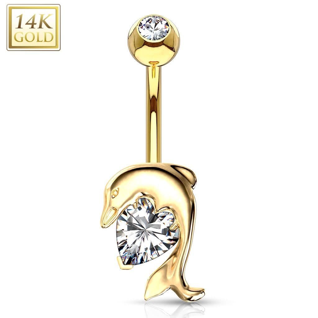Zlatý piercing do pupíku - delfín, Au 585/1000 - ZL01088-YG