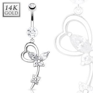 MARRE Zlatý piercing do pupíku zdobený motýlkem, Au 585/1000 - ZL01083-WG