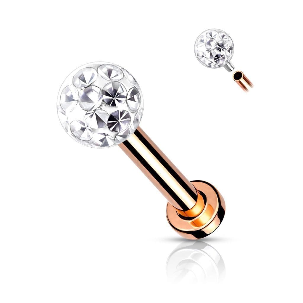 Zlacený piercing do brady - labreta s kamínky 1,2 x 8 mm - LB1089RD-1208