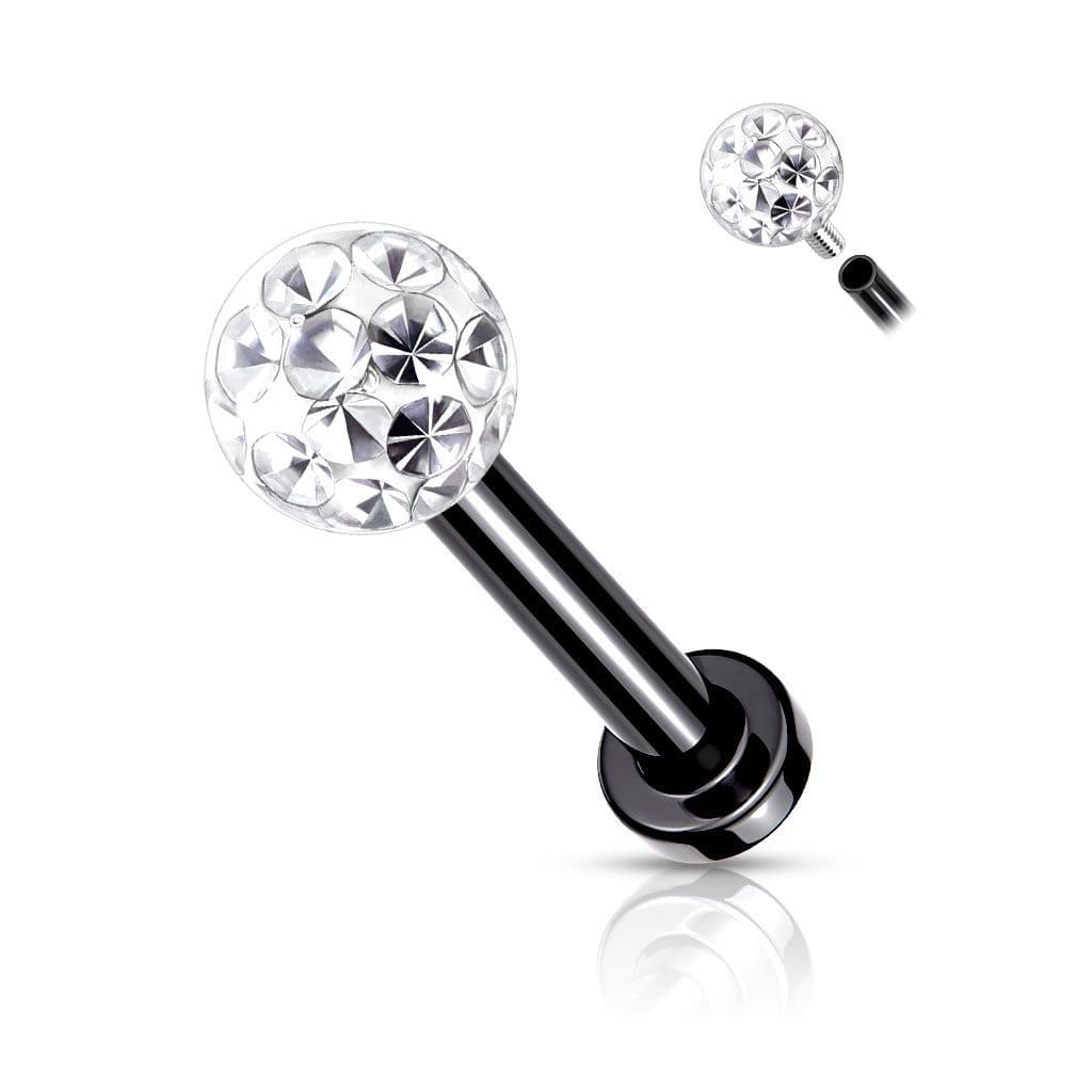 Černý piercing do brady - labreta s kamínky 1,2 x 8 mm - LB1089K-1208