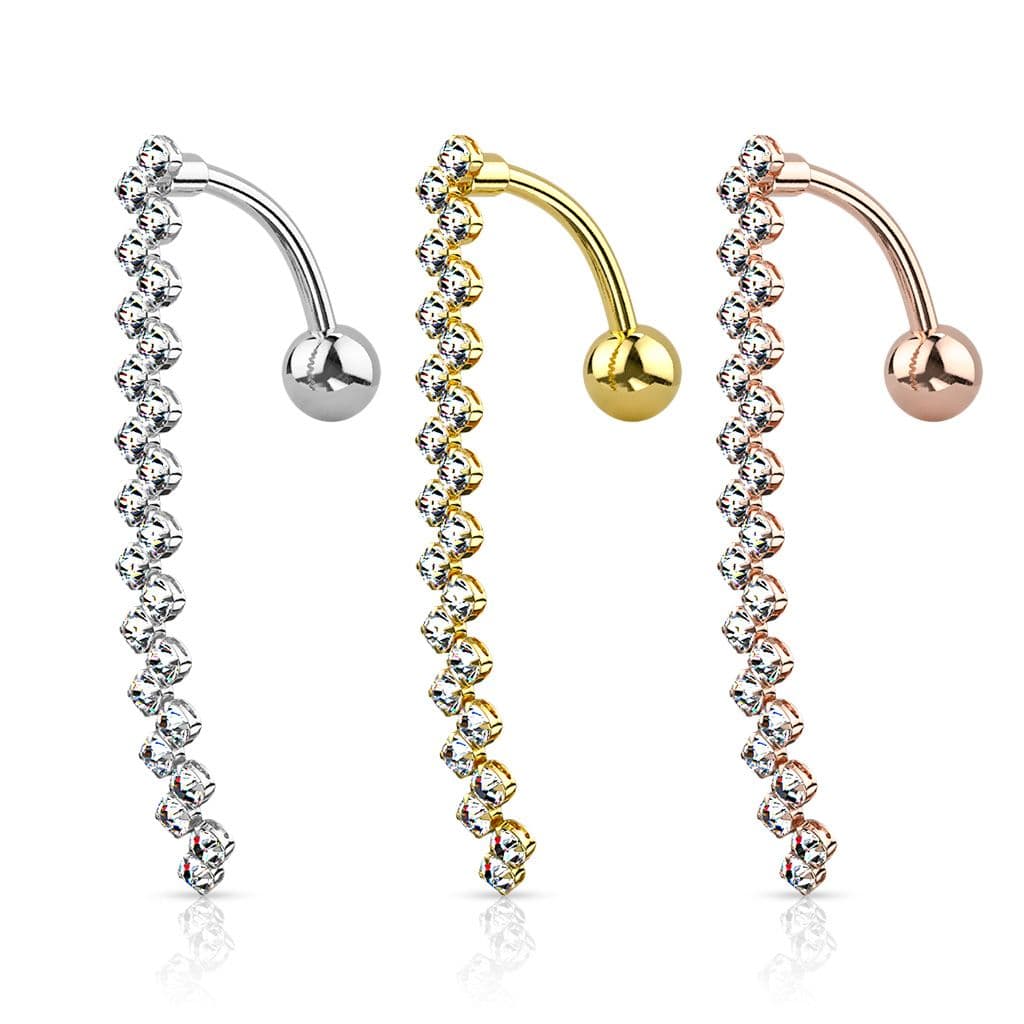 Obrácený piercing do pupíku, čiré zirkony - náhled 5