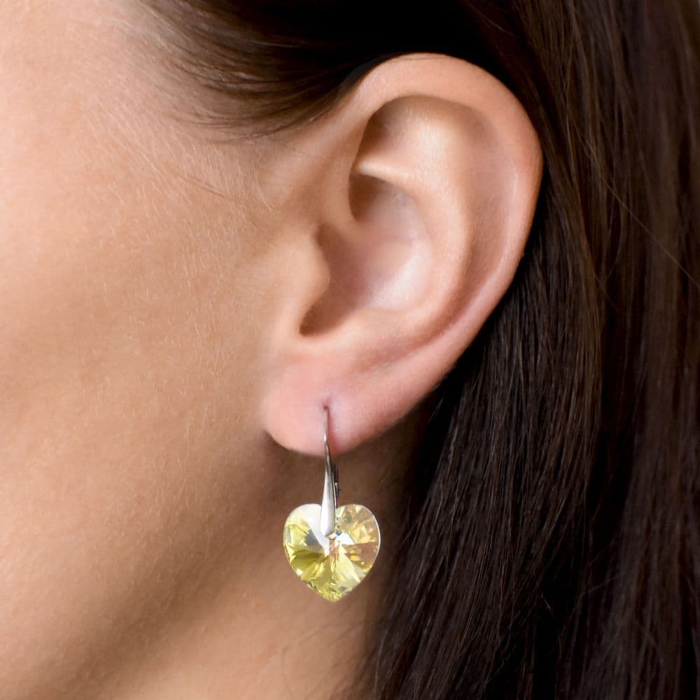 Stříbrné náušnice visací s krystaly Swarovski AB efekt srdce 31012.2 - náhled 2
