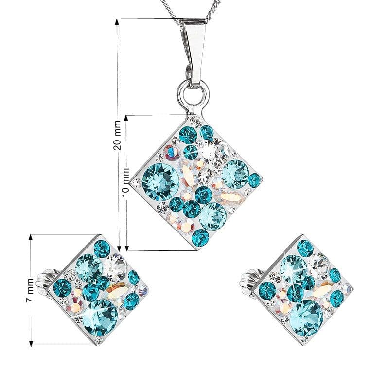 Sada šperků s krystaly Swarovski náušnice, řetízek a přívěsek modrý kosočtverec 39126.3 turquoise - náhled 2