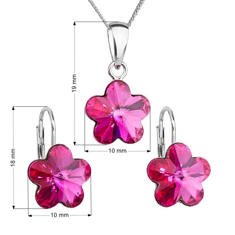 Sada šperků s krystaly Swarovski náušnice, řetízek a přívěsek růžová kytička 39143.3 fuchsia - náhled 2