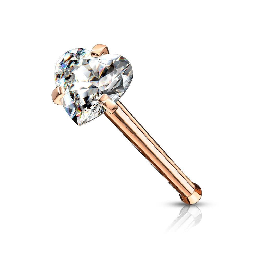 Zlacený piercing do nosu srdíčko (růžové zlato) - náhled 1
