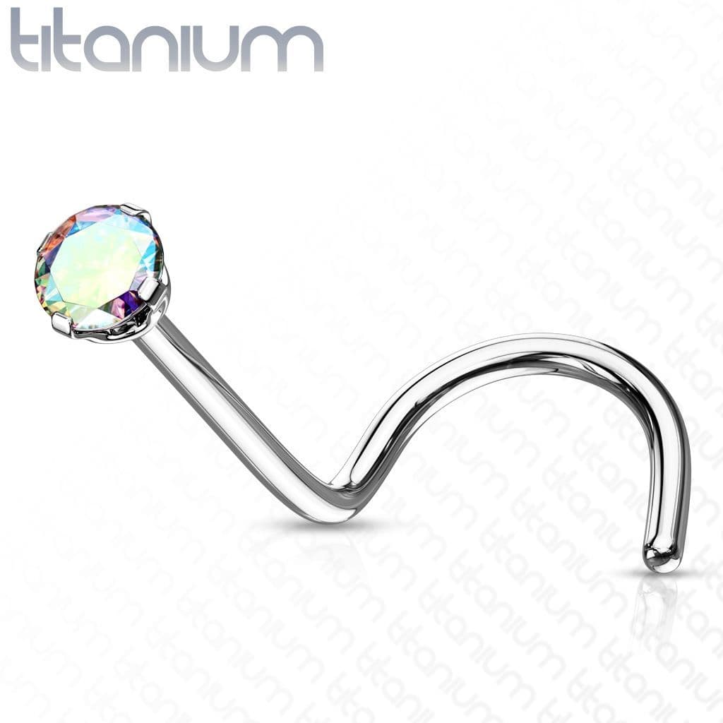 Zahnutý piercing do nosu - titan, kamínek 2 mm (duhová) - TIT1063AB-020 - náhled 1