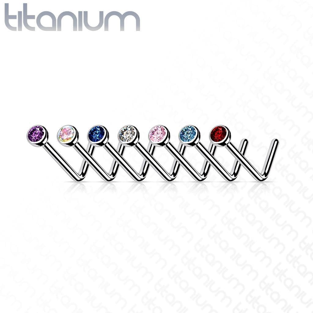 Zahnutý piercing do nosu - titan (duhová) - náhled 2