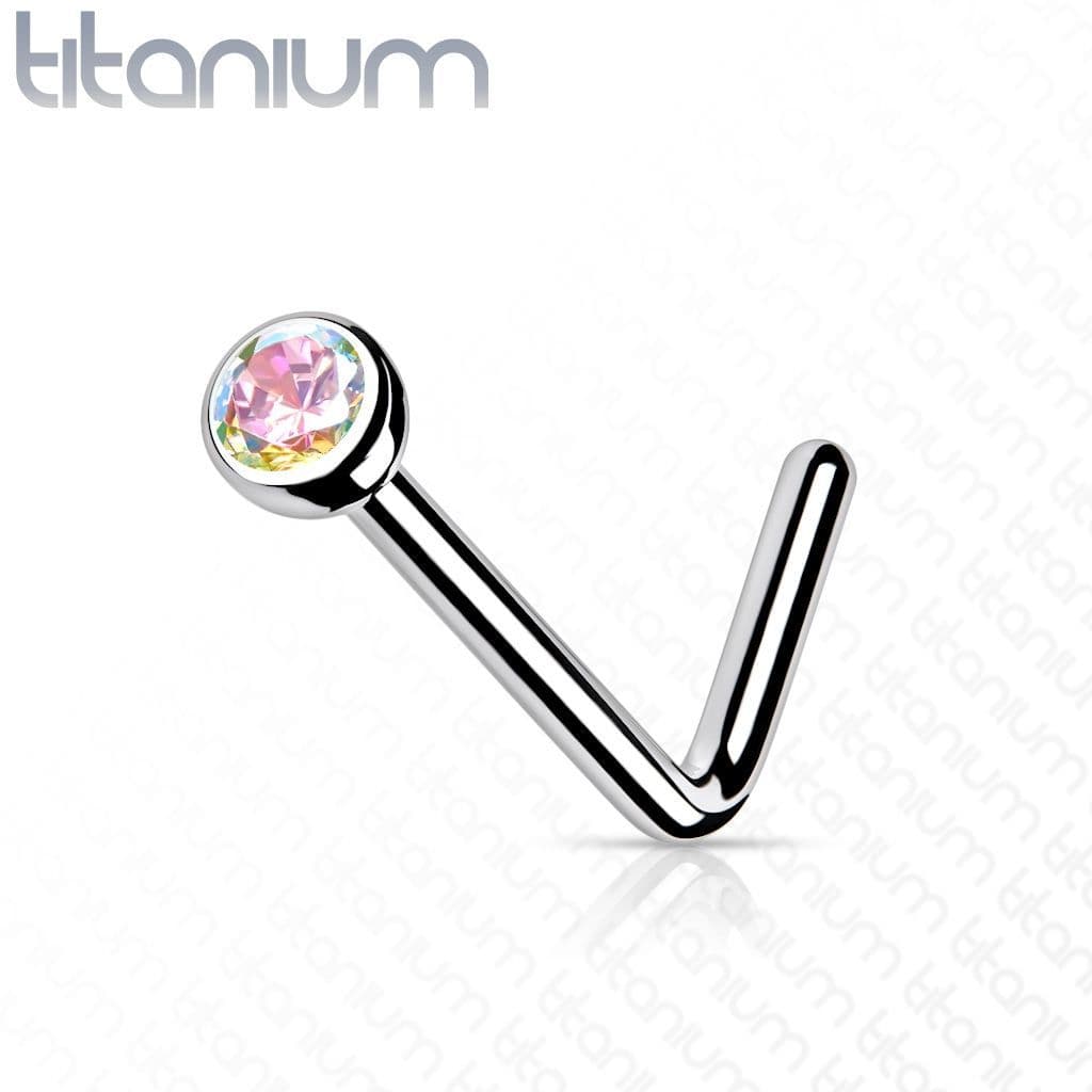 Zahnutý piercing do nosu - titan (duhová) - náhled 1