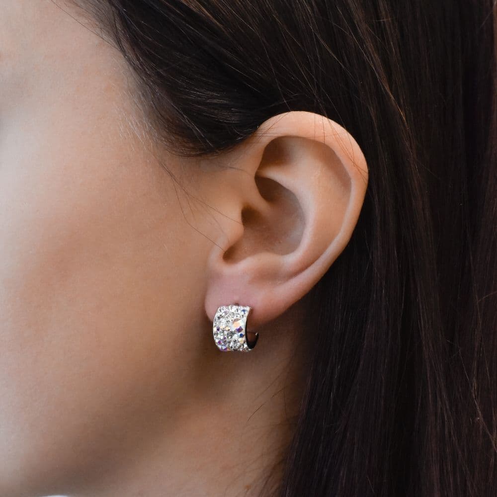 Stříbrné náušnice visací s krystaly Swarovski půlkruh 31280.2 ab - náhled 3